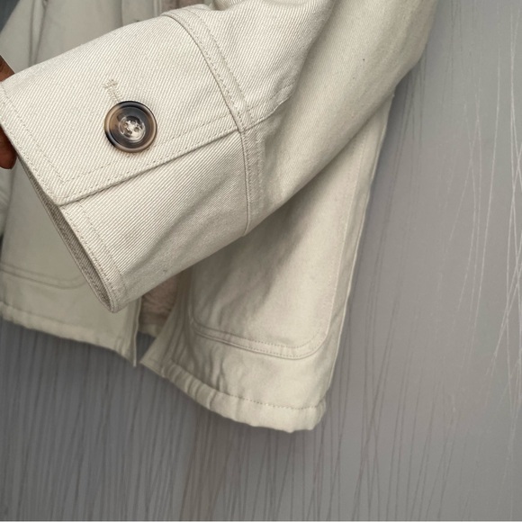 ASOS DESIGN Petite borg lined cotton jacket in stone - Picture 13 of 15